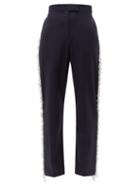 Matchesfashion.com Christopher Kane - Faux Pearl Embellish Tailored Wool Trousers - Womens - Navy