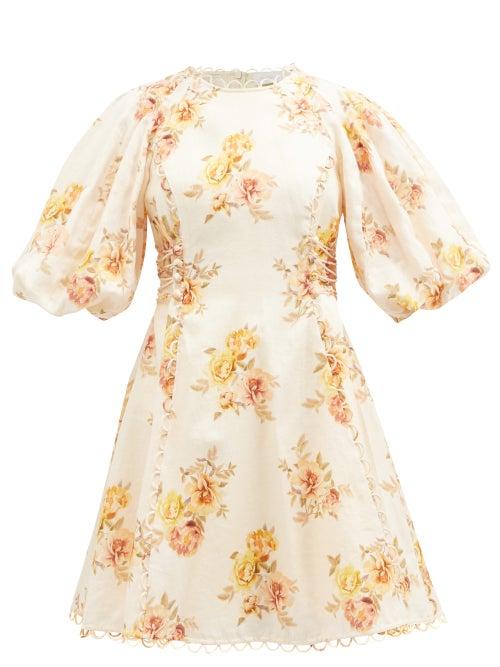 Zimmermann - Rosa Lace-up Floral-print Poplin Mini Dress - Womens - Cream Print