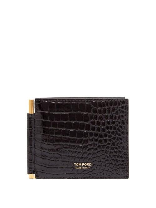 Tom Ford - T Line Crocodile-effect Leather Bi-fold Wallet - Mens - Black