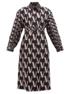 Matchesfashion.com Valentino - V-print Pleated Silk-faille Trench Coat - Womens - Black White