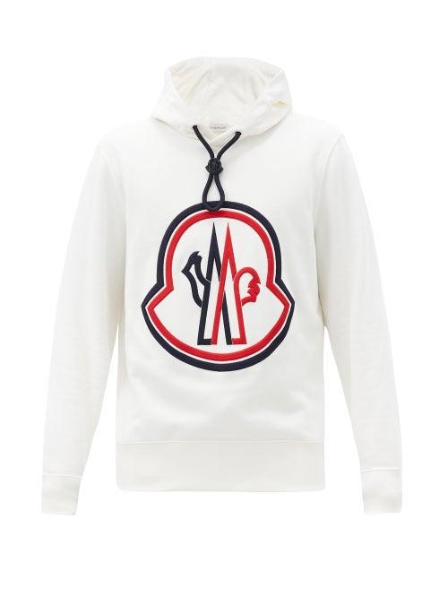 Matchesfashion.com Moncler - Logo-embroidered Cotton-jersey Hooded Sweatshirt - Mens - White