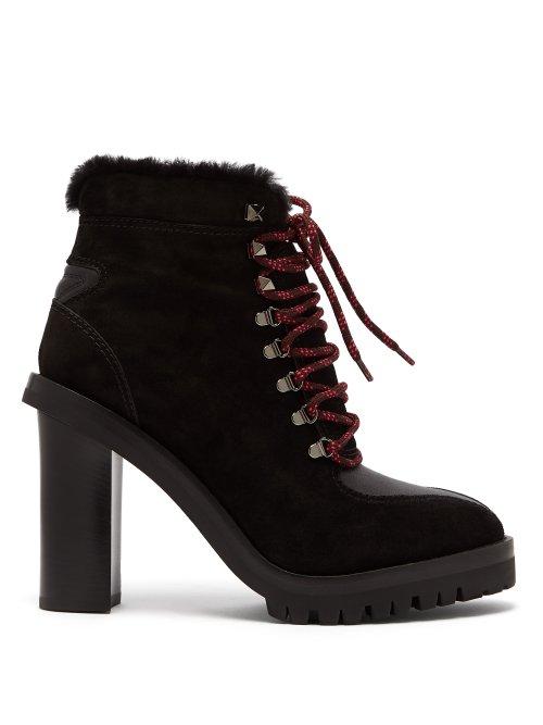 Matchesfashion.com Valentino - Shearling Lined Suede Boots - Womens - Black