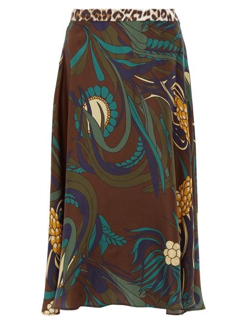 Matchesfashion.com La Prestic Ouiston - Floral Print Silk Twill Midi Skirt - Womens - Brown Multi