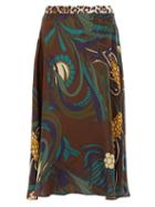 Matchesfashion.com La Prestic Ouiston - Floral Print Silk Twill Midi Skirt - Womens - Brown Multi