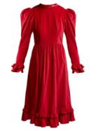 Matchesfashion.com Batsheva - Ruffle Velvet Prairie Midi Dress - Womens - Red