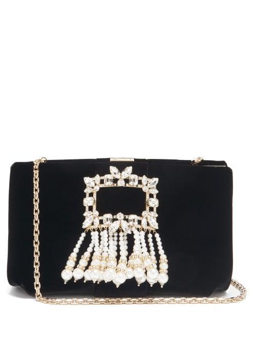 Matchesfashion.com Roger Vivier - Broche Crystal-embellished Velvet Shoulder Bag - Womens - Black