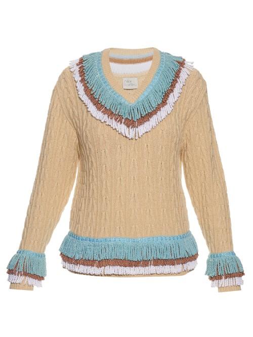 Hillier Bartley Fringed Cashmere And Cotton-blend Cricket Sweater