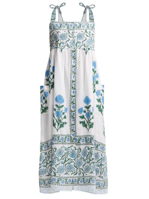 Matchesfashion.com Juliet Dunn - Poppy Print Cotton Midi Dress - Womens - White Multi
