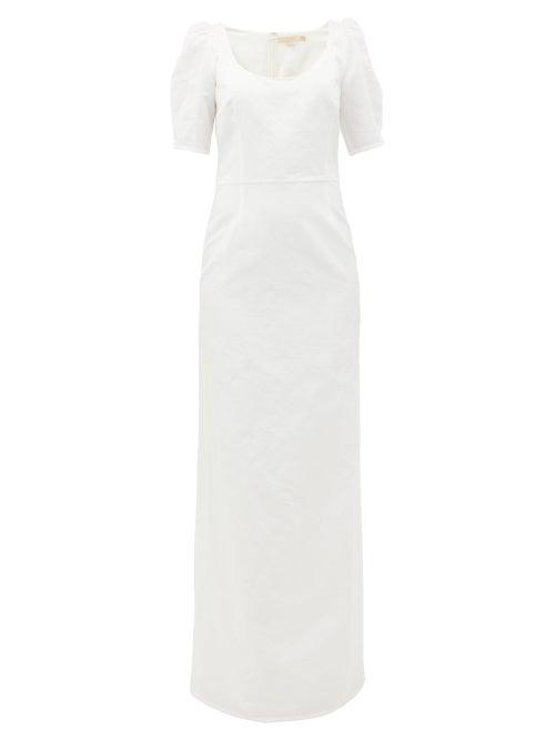 Matchesfashion.com Brock Collection - Puff-sleeved Slubbed Cotton-blend Dress - Womens - White