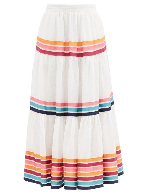 Matchesfashion.com Zimmermann - Lulu Tiered Ribbon-appliqu Linen-poplin Skirt - Womens - Ivory