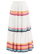 Matchesfashion.com Zimmermann - Lulu Tiered Ribbon-appliqu Linen-poplin Skirt - Womens - Ivory