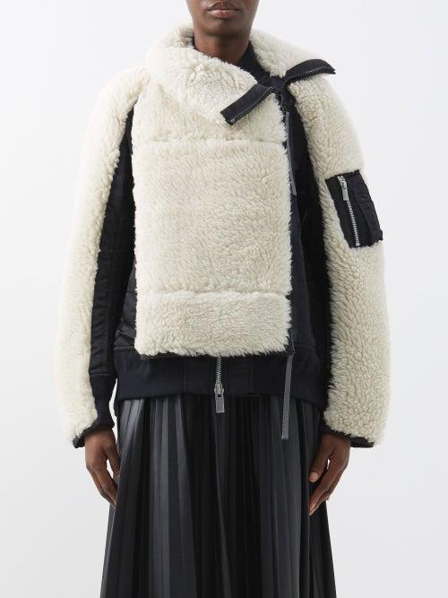 Sacai - Faux-shearling Bomber Jacket - Womens - Black / Cream