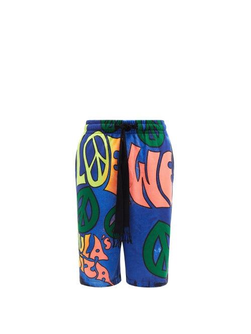 Loewe Paula's Ibiza - Peace-print Jersey Shorts - Mens - Blue Multi