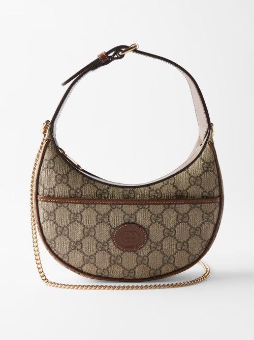 Gucci - Gg-supreme Canvas Half-moon Shoulder Bag - Womens - Beige