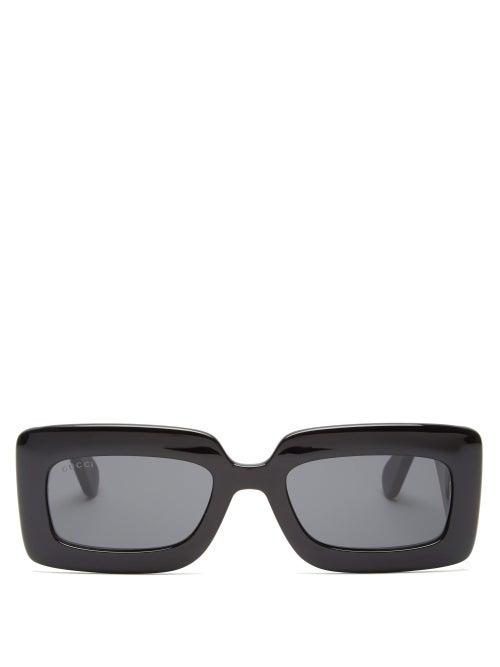 Matchesfashion.com Gucci - Gg-logo Quilted Square Acetate Sunglasses - Womens - Black Grey