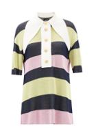 Elzinga - Exaggerated-collar Striped Jersey Mini Dress - Womens - Green Multi