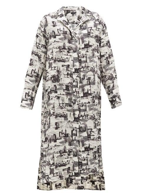 Matchesfashion.com Joseph - Gaya Montage-print Satin-faille Shirtdress - Womens - Black White