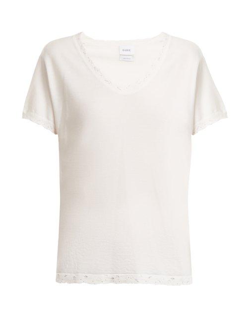Matchesfashion.com Barrie - Sweet Eighteen Distressed Cashmere T Shirt - Womens - White