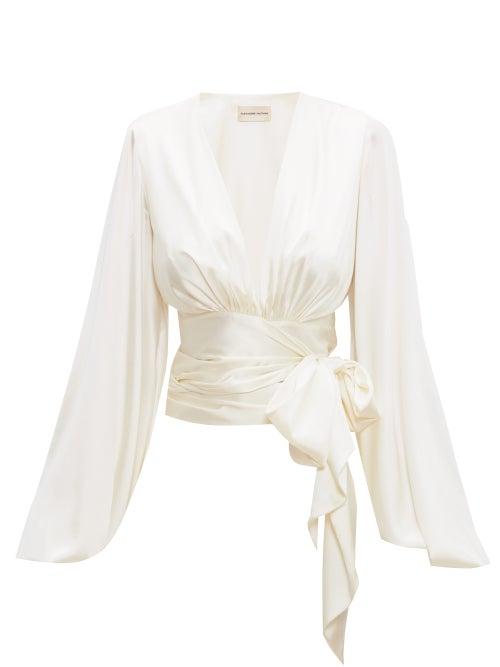 Matchesfashion.com Alexandre Vauthier - Plunge-neck Draped Silk-blend Satin Wrap Top - Womens - Ivory