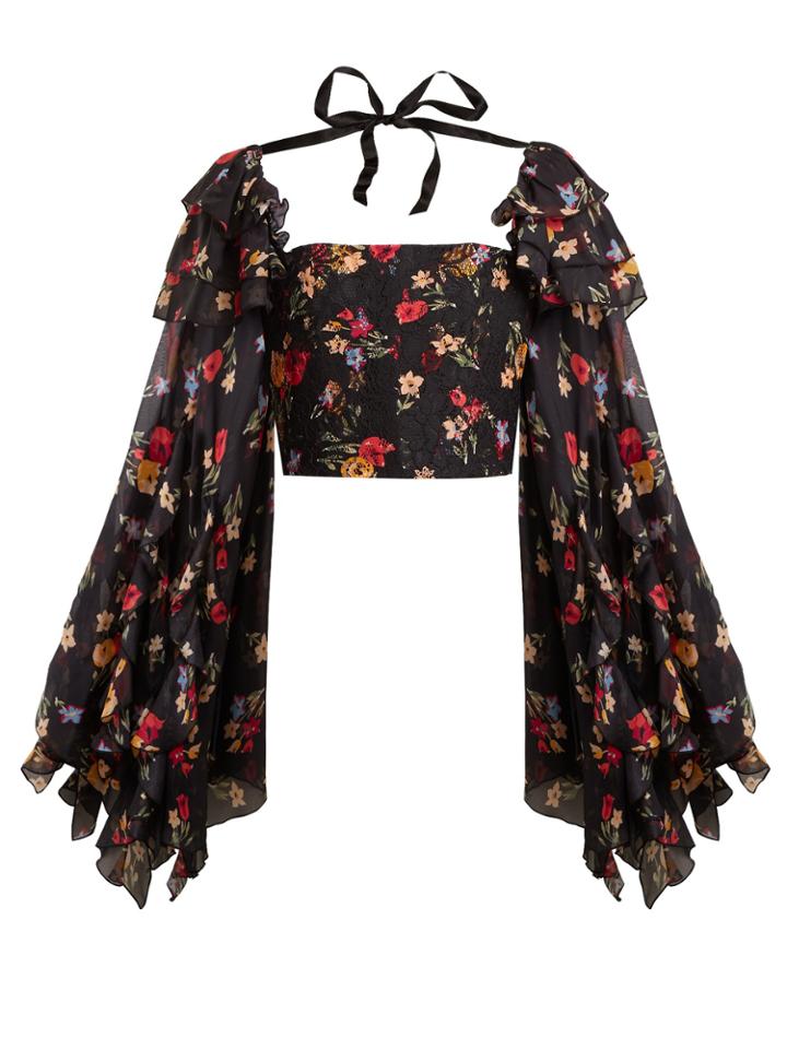 Rodarte Square-neck Floral-print Silk-blend Blouse