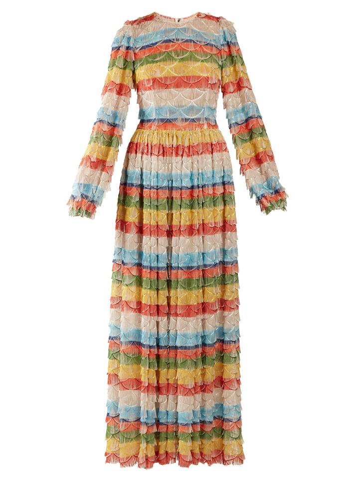 Dolce & Gabbana Fringe-trimmed Striped Maxi Dress