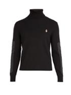 Matchesfashion.com Moncler Grenoble - Logo Embroidered Roll Neck Wool Blend Sweater - Mens - Black