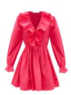 Matchesfashion.com Self-portrait - Ruffled V-neck Cotton Mini Dress - Womens - Pink