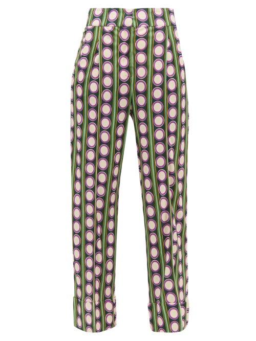 Matchesfashion.com La Doublej - Anna Dot-print Flared Cady Trousers - Womens - Green Print