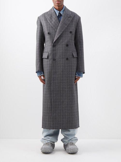 Balenciaga - Heather Raw-edge Double-breasted Wool Coat - Mens - Black White