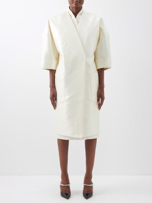 Zaid Affas - Collarless Jacquard Coat - Womens - Off White