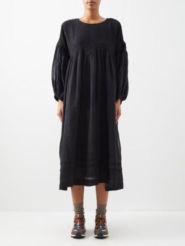 Story Mfg. - Mon Iron Space-print Organic-cotton Midi Dress - Womens - Black Print