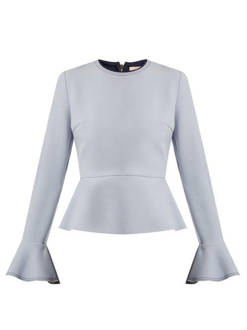 Matchesfashion.com Roksanda - Fluted Cuff Crepe Cady Peplum Top - Womens - Light Blue