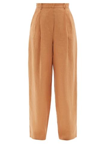 Fe Noel - Rooted Linen Wide-leg Trousers - Womens - Brown