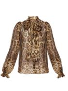Matchesfashion.com Dolce & Gabbana - Pussy Bow Leopard Print Silk Chiffon Blouse - Womens - Leopard