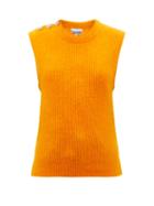 Ganni - Crystal-button Ribbed Sleeveless Sweater - Womens - Orange