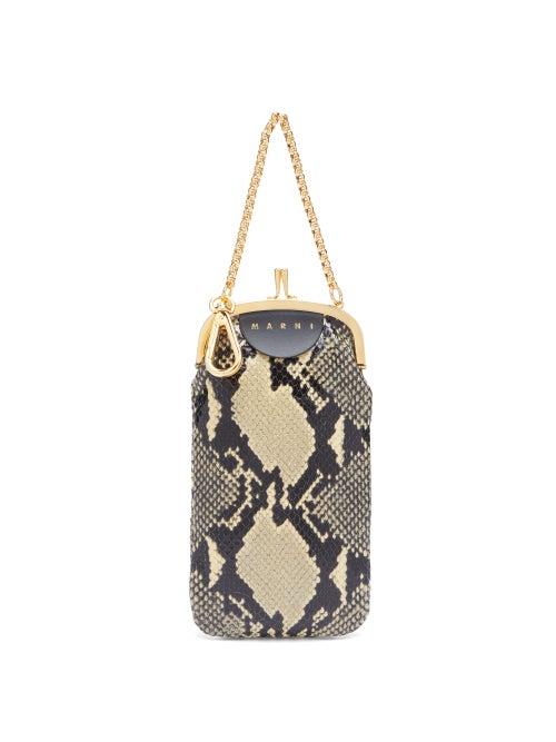 Matchesfashion.com Marni - Python Effect Black Leather Clutch Bag - Womens - White