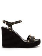 Matchesfashion.com Valentino - Torchon Rockstud Leather Wedge Sandals - Womens - Black