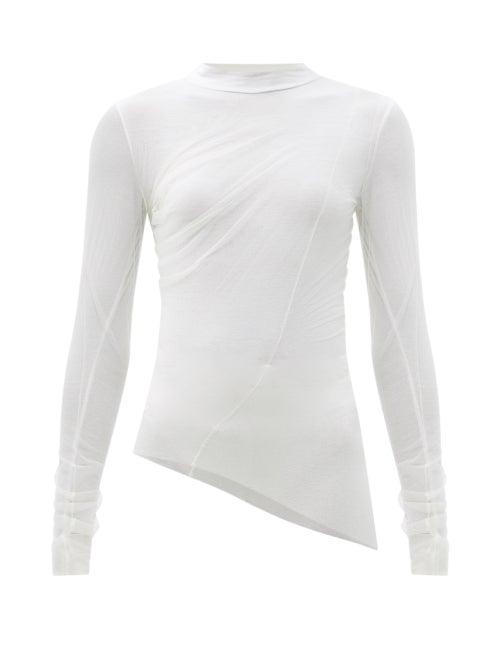 Matchesfashion.com Maison Margiela - Asymmetric-hem Tulle Long-sleeved Top - Womens - Ivory