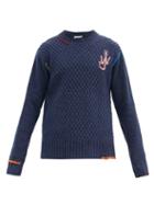 Matchesfashion.com Jw Anderson - Jw-embroidered Lambswool-blend Sweater - Mens - Navy