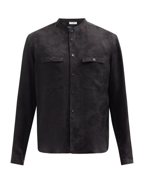 Matchesfashion.com Saint Laurent - Stand-collar Palm Tree-jacquard Silk Shirt - Mens - Black