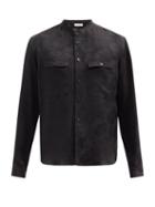 Matchesfashion.com Saint Laurent - Stand-collar Palm Tree-jacquard Silk Shirt - Mens - Black