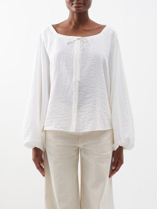 Lee Mathews - Lily Balloon-sleeve Silk-blend Blouse - Womens - Natural