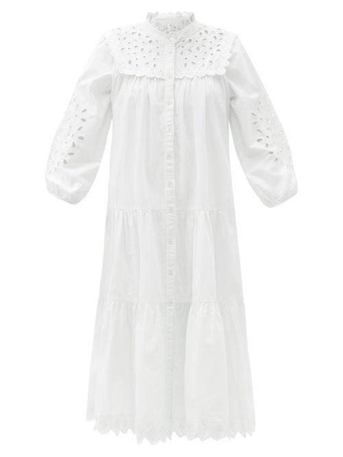 Matchesfashion.com Sea - Hazel Eyelet-lace Cotton-poplin Midi Dress - Womens - White