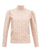 Matchesfashion.com Batsheva - Pleated Floral-print Cotton Blouse - Womens - Light Pink