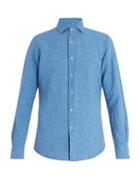 Matchesfashion.com Glanshirt - Long Sleeved Slim Fit Cotton Shirt - Mens - Blue