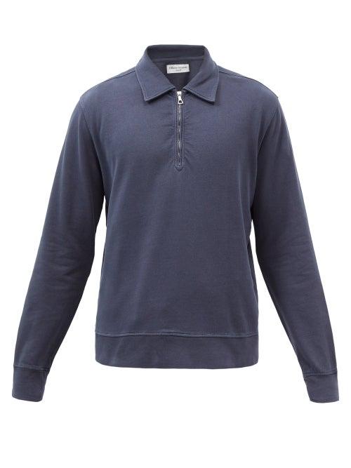 Officine Gnrale - Edmund Half-zip Cotton-jersey Sweatshirt - Mens - Dark Navy