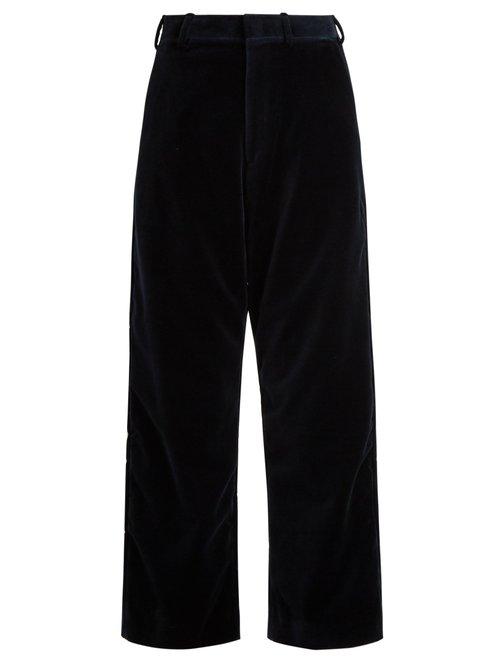 Matchesfashion.com Vetements - X Brioni Wide Leg Velvet Cropped Trousers - Womens - Navy