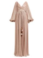 Matchesfashion.com Peter Pilotto - Cord Bodice Gathered Metallic Pliss Gown - Womens - Pink