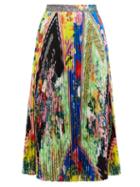 Matchesfashion.com Versace - Acid Bloom Print Pleated Silk Twill Skirt - Womens - Multi