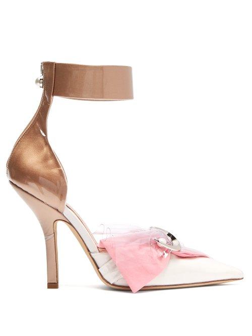 Matchesfashion.com Midnight 00 - Corset Cotton, Satin & Pvc Pumps - Womens - Pink White